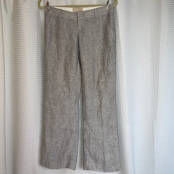 WOMENS BANANA REPUBLIC MARTIN FIT GRAY / WHITE STRIPED LINED LINEN PANTS SIZE 2 - Picture 1 of 7